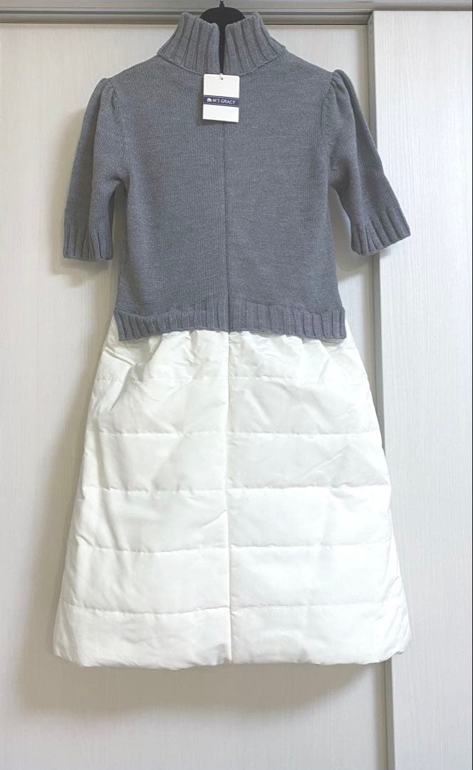 新品未使用☆エムズグレイシーワンピース ニット 中綿 カタログ掲載 グレー 白