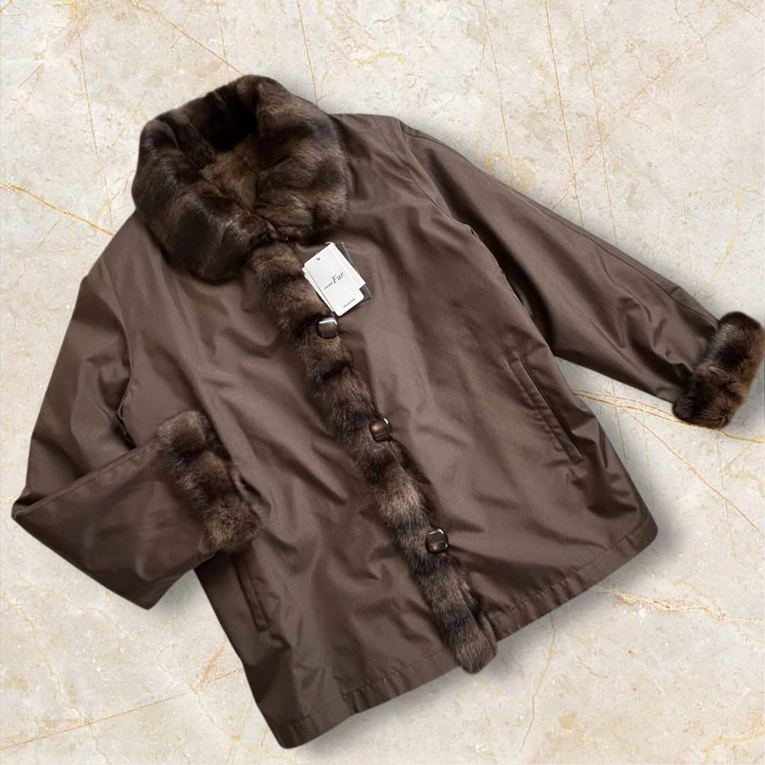 【新品・タグ付】ロリスファー コート シルク100% リバーシブル L ブラウン