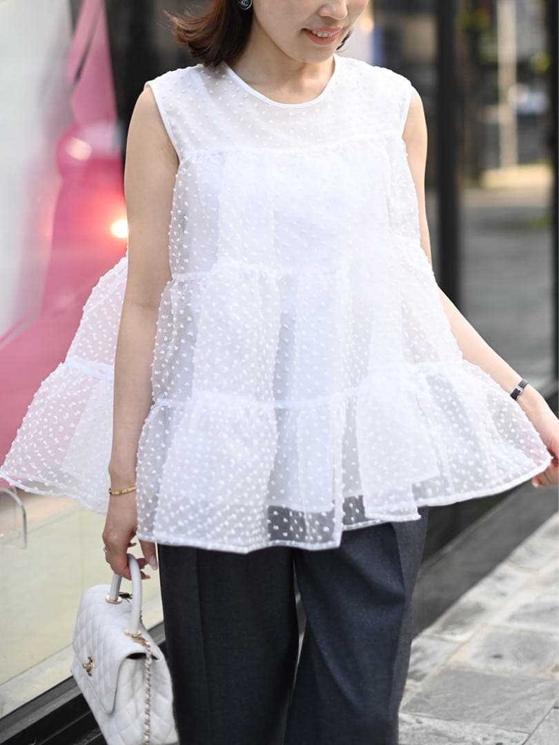 trefle+1 トレフル シアードットフェアリートップス ホワイト