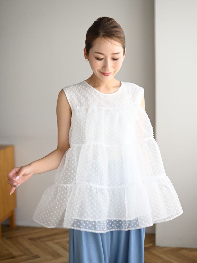 trefle+1 トレフル シアードットフェアリートップス ホワイト