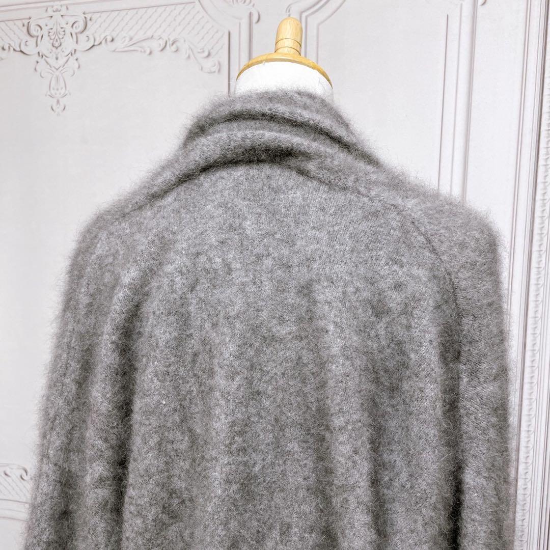 上質『ノーブル』ロング カーディガン【F】グレー 高級 毛皮 ウール ラクーン