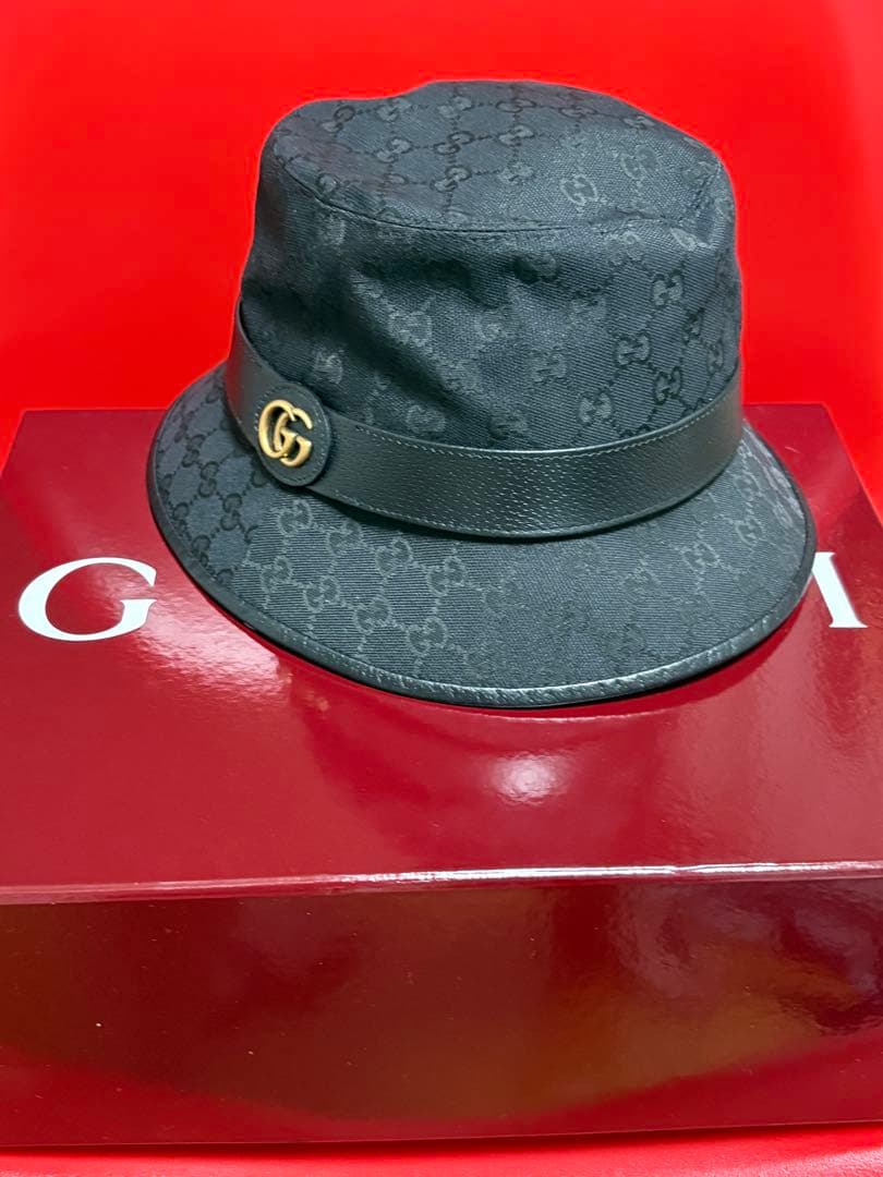 GUCCI ブラック GGパターン バケットハット XL