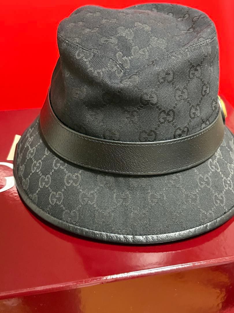 GUCCI ブラック GGパターン バケットハット XL