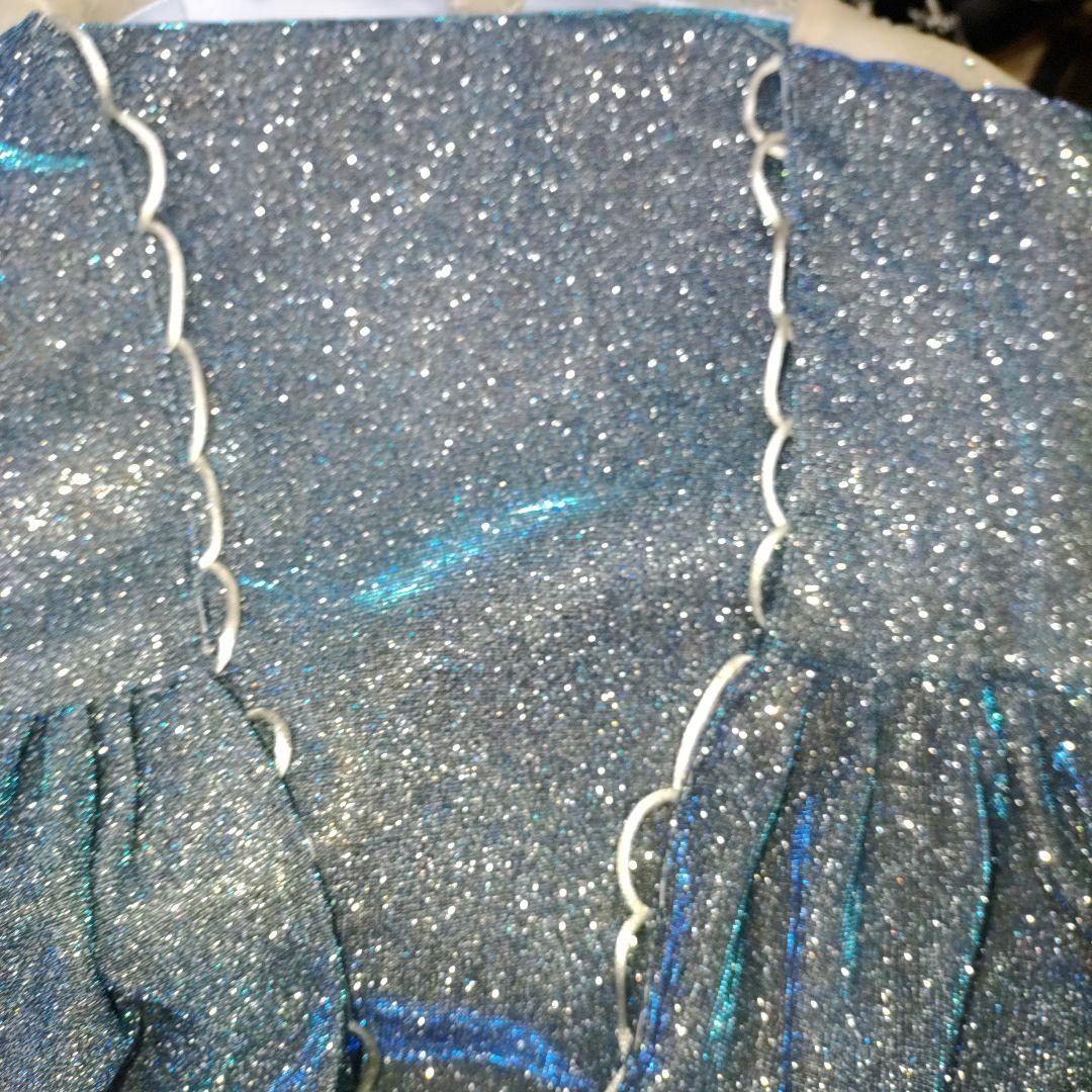 H-5 ダークブルー ビーズ＆光沢の有る総ラメ入装飾　 パーティドレス　カラオケ