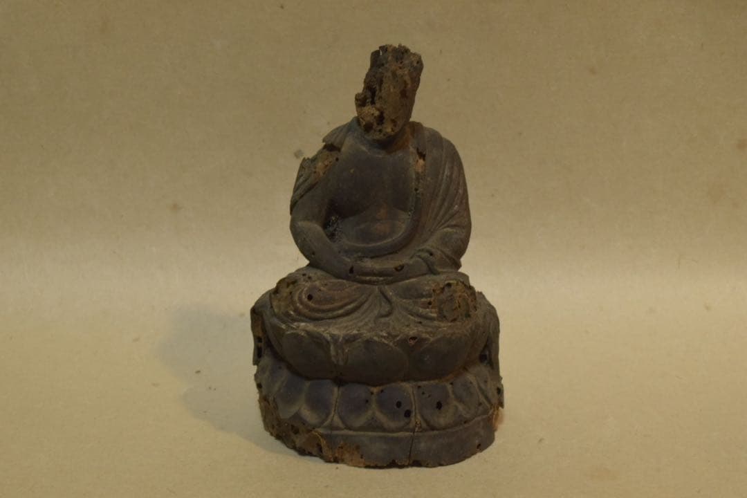 朽ちた木製仏像/蓮華座　古物　蚤の市