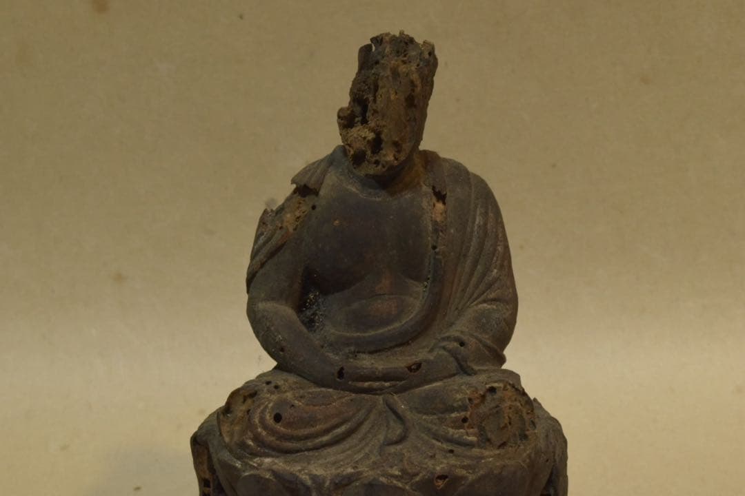 朽ちた木製仏像/蓮華座　古物　蚤の市