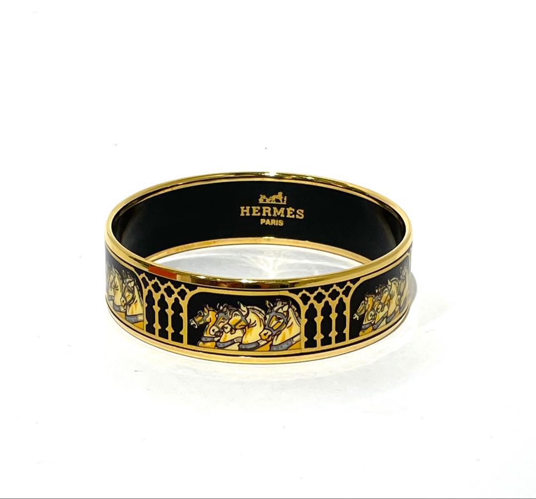 △HERMES エマイユ GM バングル 七宝焼き ゴールドカラー 馬柄