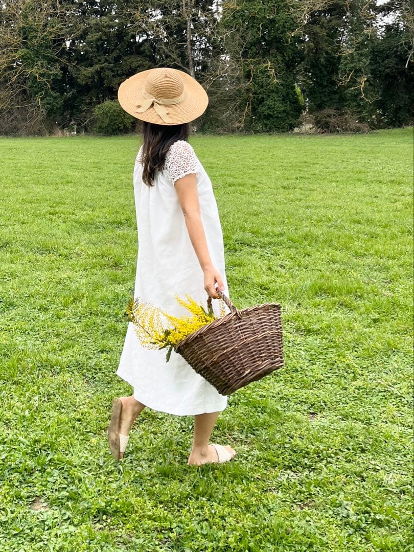 ◆フランスアンティーク｜手編みレースのナイトドレス、リネンワンピース、ネグリジェ