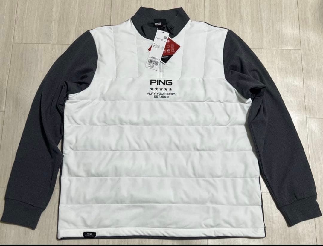 【新品・タグ付き】PING ハーフジップゴルフウェア　ホワイト×グレー　Lサイズ