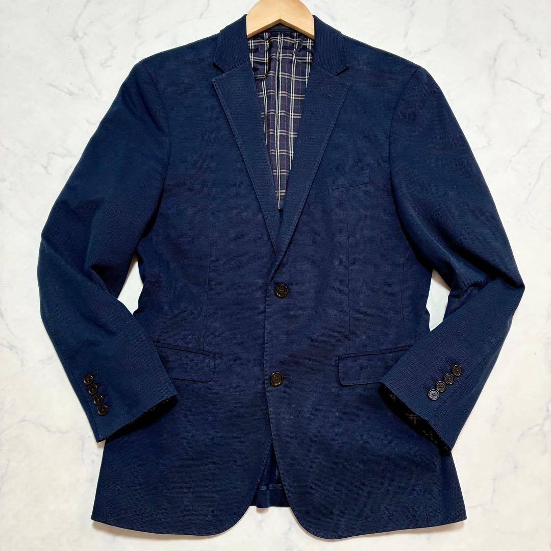 バーバリーブラックレーベル テーラードジャケット 鹿の子 ノバチェック 紺色 L