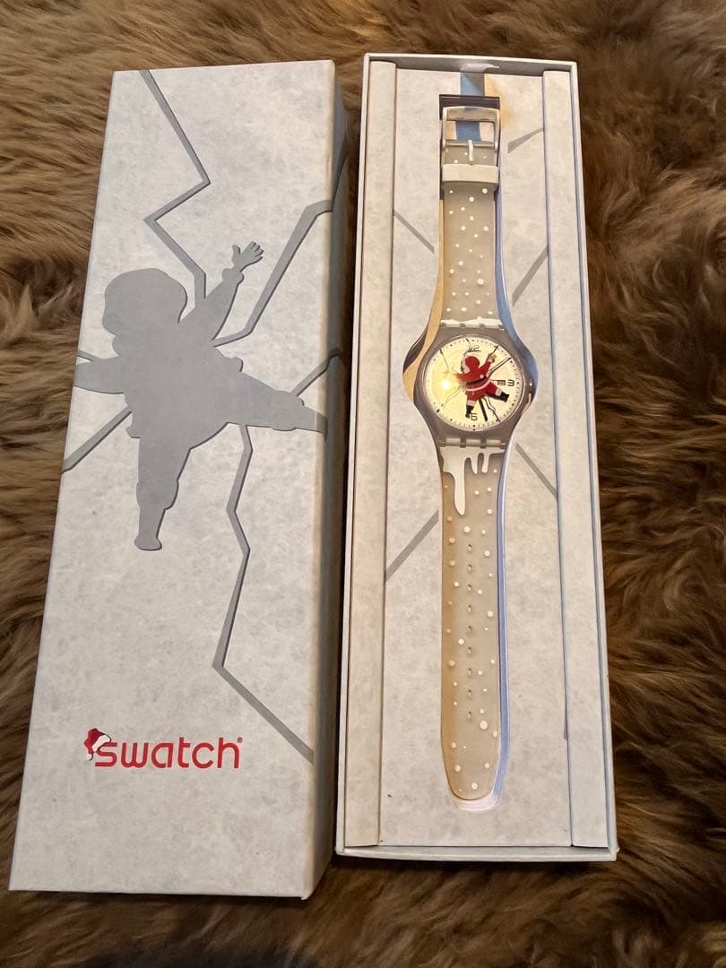 クリスマスデザイン　Swatch スウォッチ 時計 ホワイト/レッド