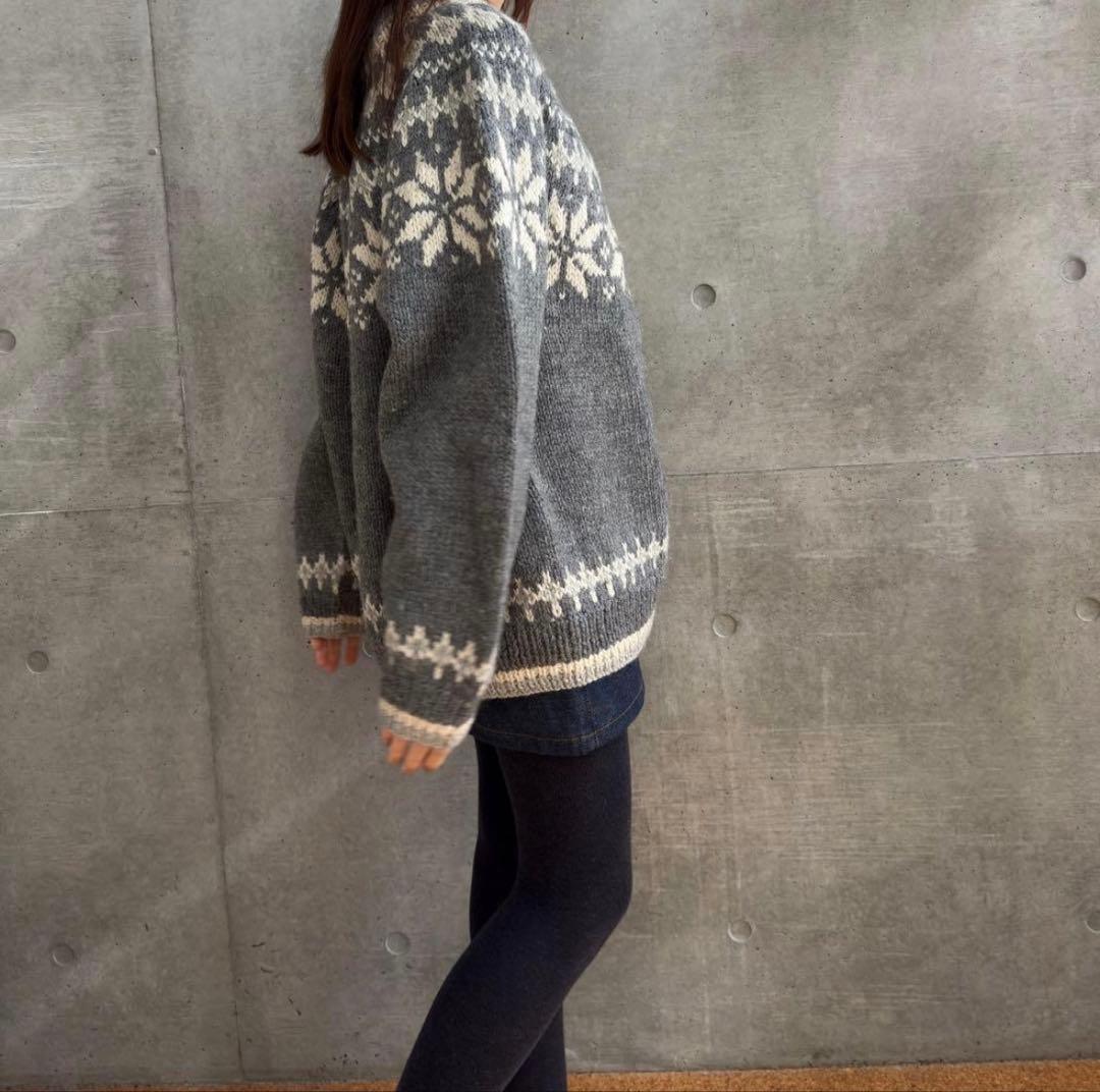 chiii70sビンテージ ウールニットカーディガン＋チェックパンツ