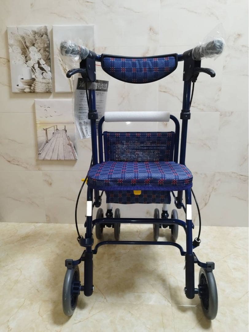 フォルテ　二筋格子ブルー　シルバーカート　歩行補助　ショッピング　島製作所