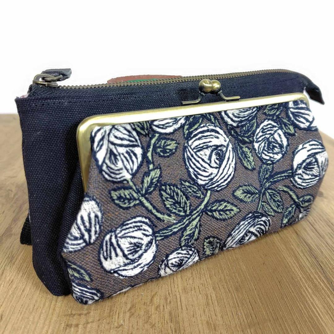 ミナペルホネン/rosyロージィーブラウン/がま口お財布ポシェットmina