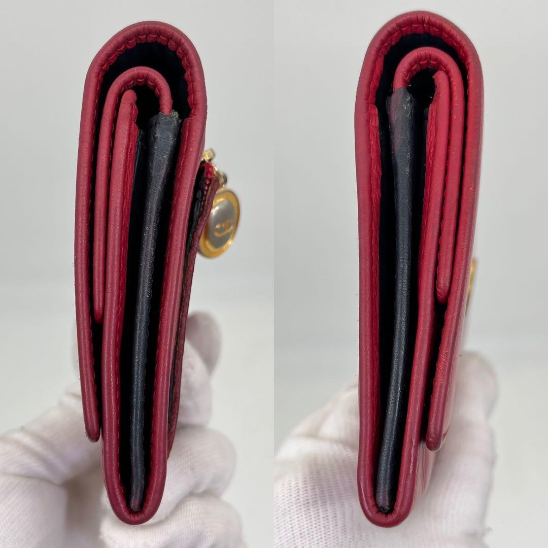クリスチャンディオール 長財布 フラップウォレット CDロゴ金具 ピンク レザー