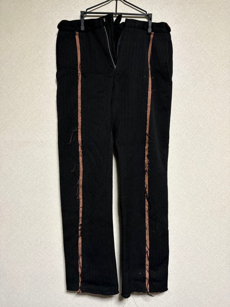 コムデギャルソンオムプリュス　aw 茶ラインほつれ加工スラックス