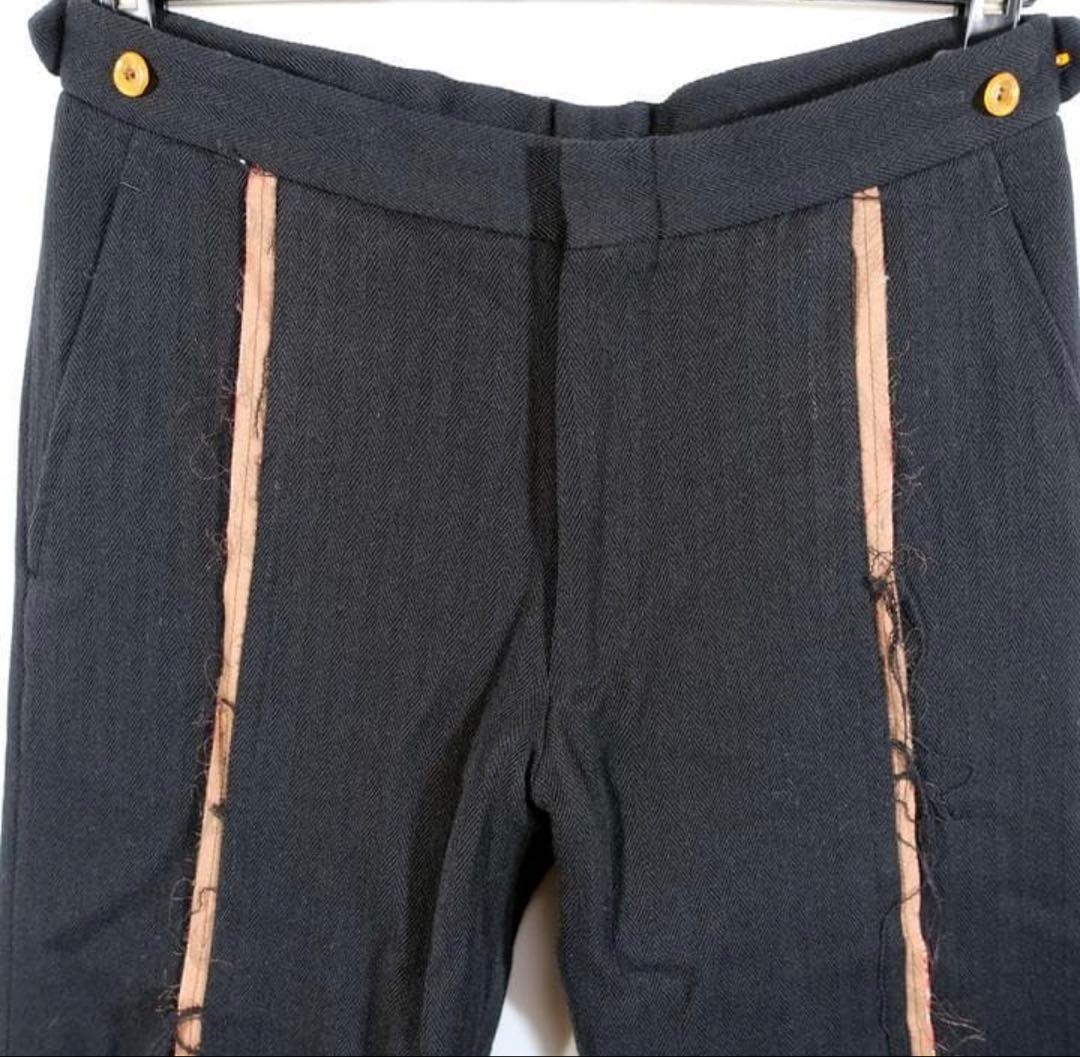 コムデギャルソンオムプリュス　aw 茶ラインほつれ加工スラックス