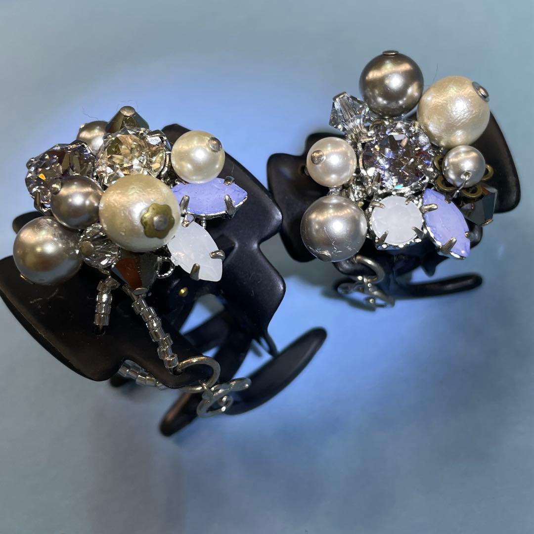 美品COMPLEX BIZ ヘアクリップ 大、中2点セット ネイビーパール