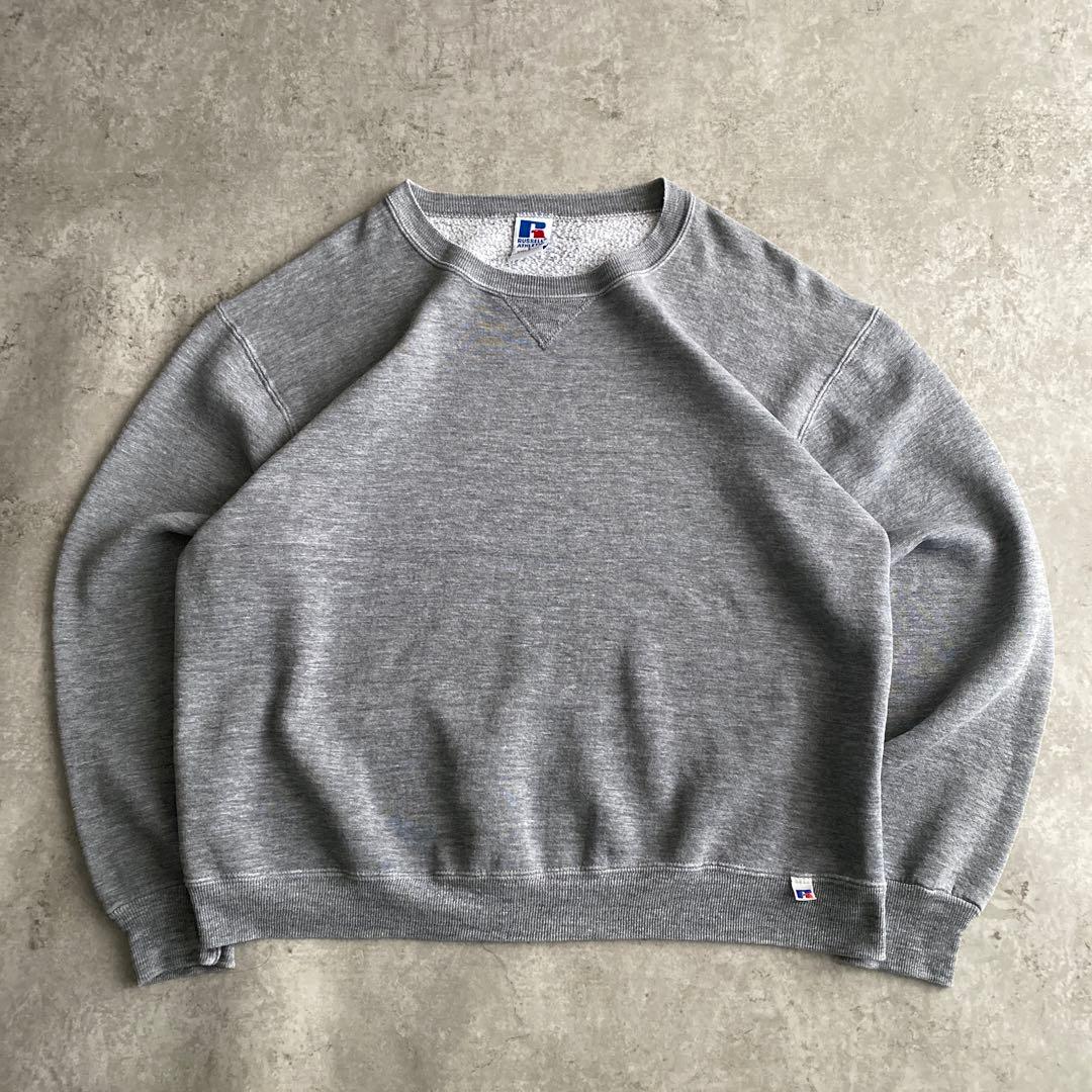 神シルエット無双カラー80s90sラッセル前V無地スウェットUSAX製Lグレー