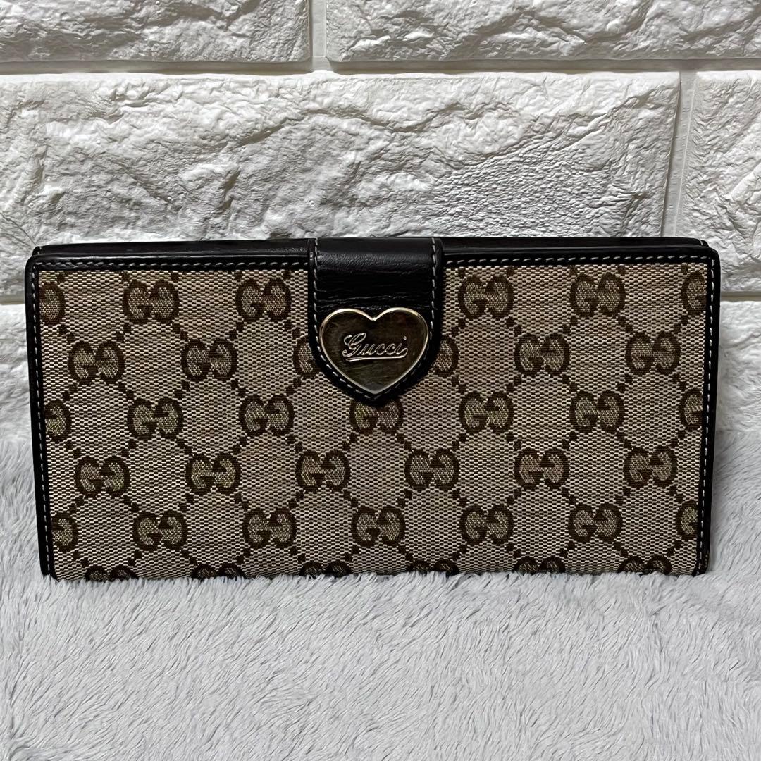 人気✨GUCCI グッチ 長財布 GG柄 キャンバス ラブリーハート ゴールド