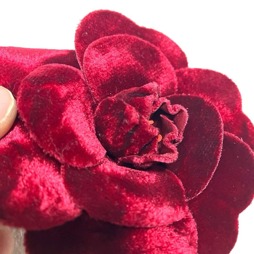 【ヴィンテージ】シャネル カメリア コサージュ ベロア ワインレッド