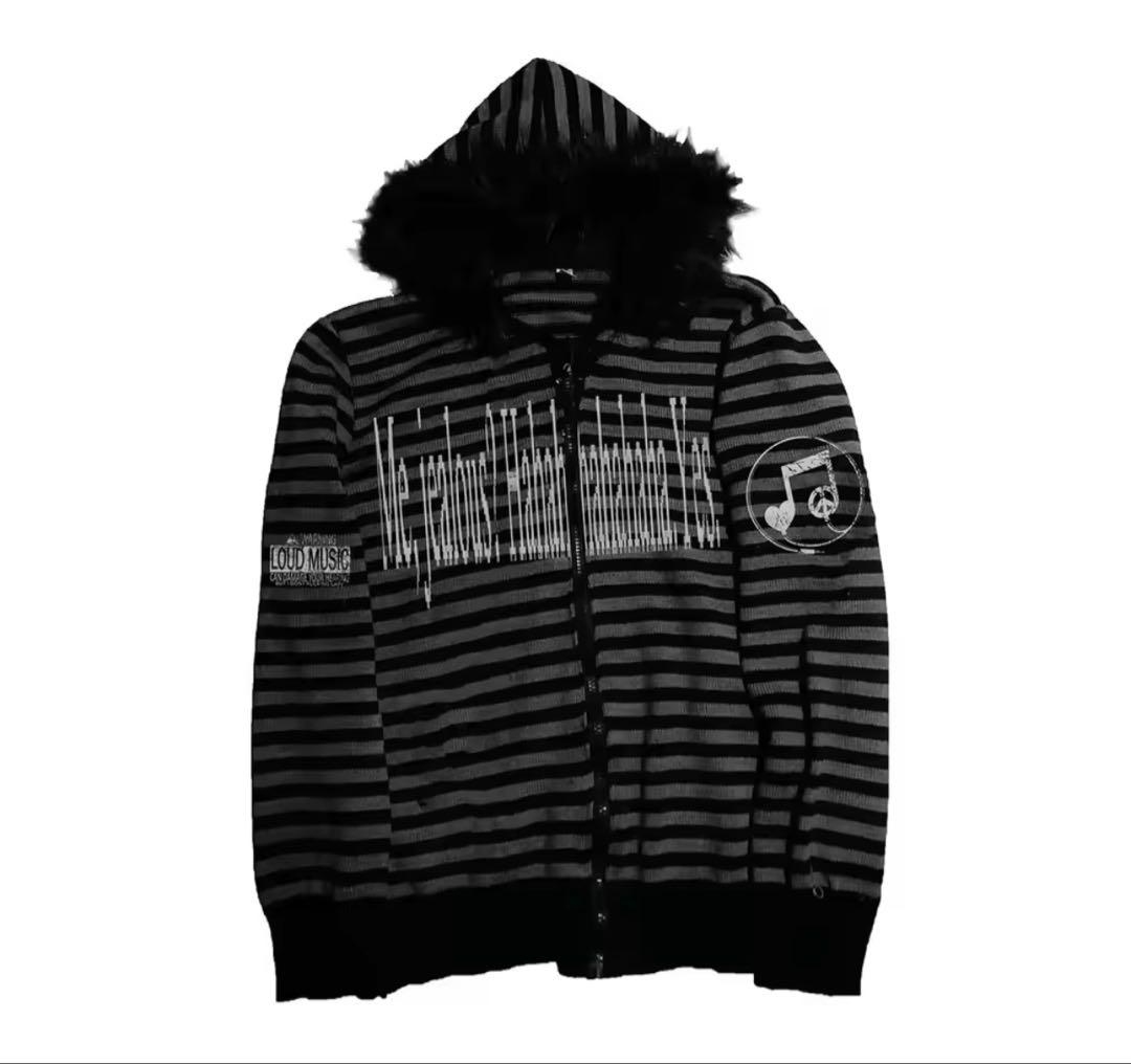 トップス Y2K graphic design zip up striped hoodie