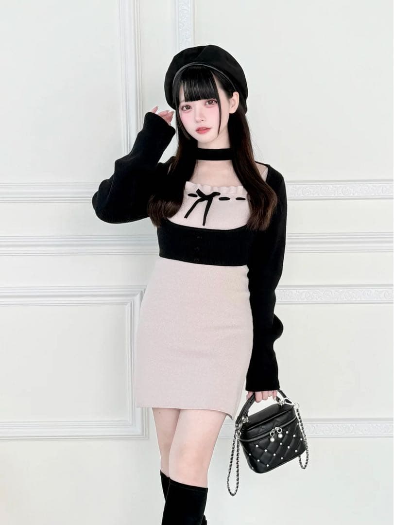 bunny lis ニットトップス×ニットキャミワンピース 2点セット　ピンク