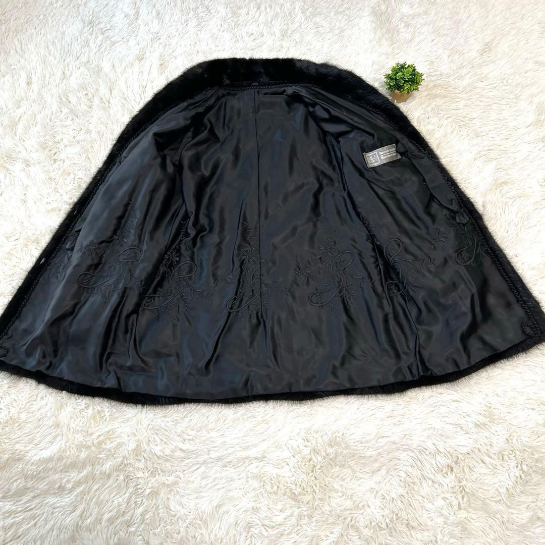 【SAGAMINK サガミンク】ファーコート（フリー）花刺繍　ブラック　銀タグ