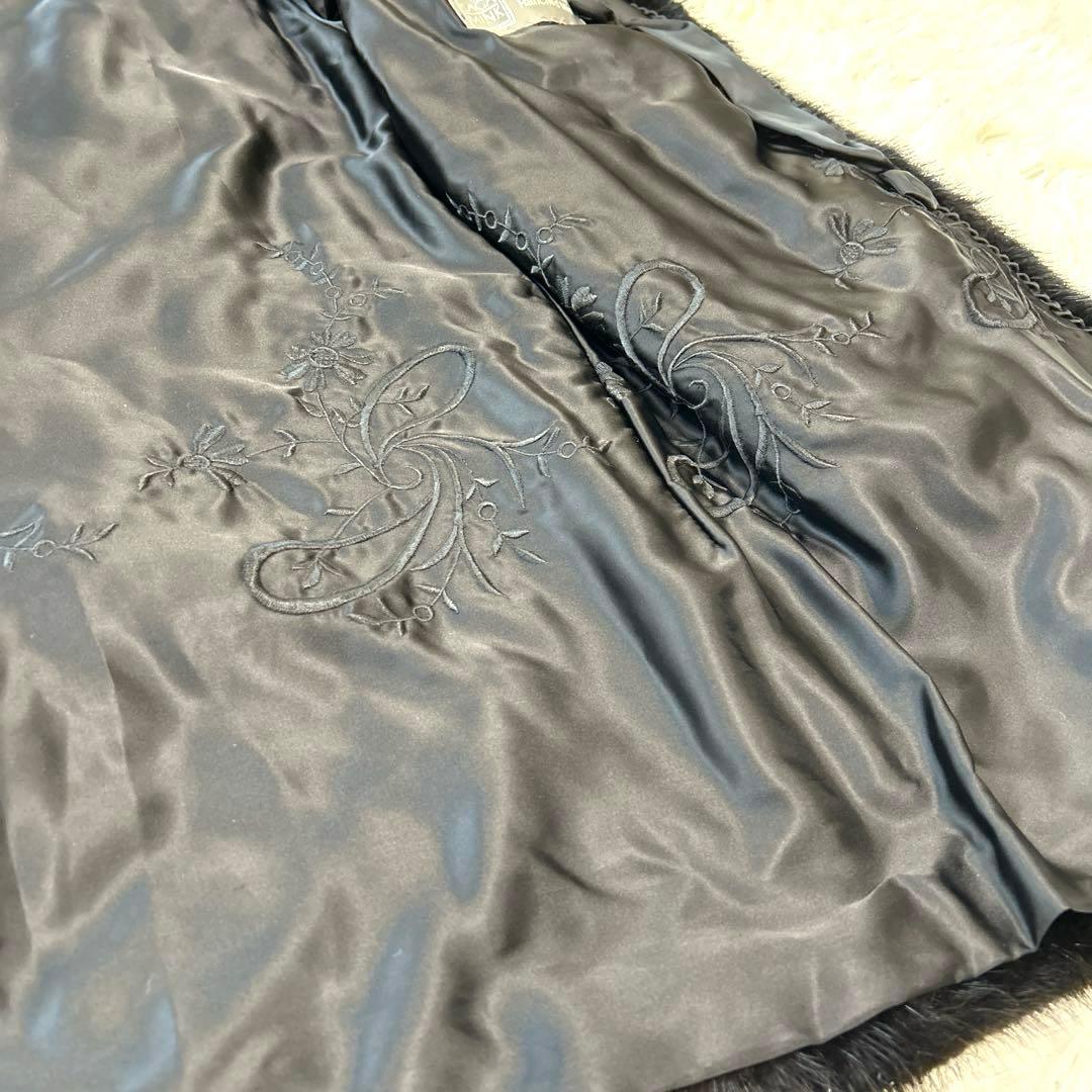 【SAGAMINK サガミンク】ファーコート（フリー）花刺繍　ブラック　銀タグ