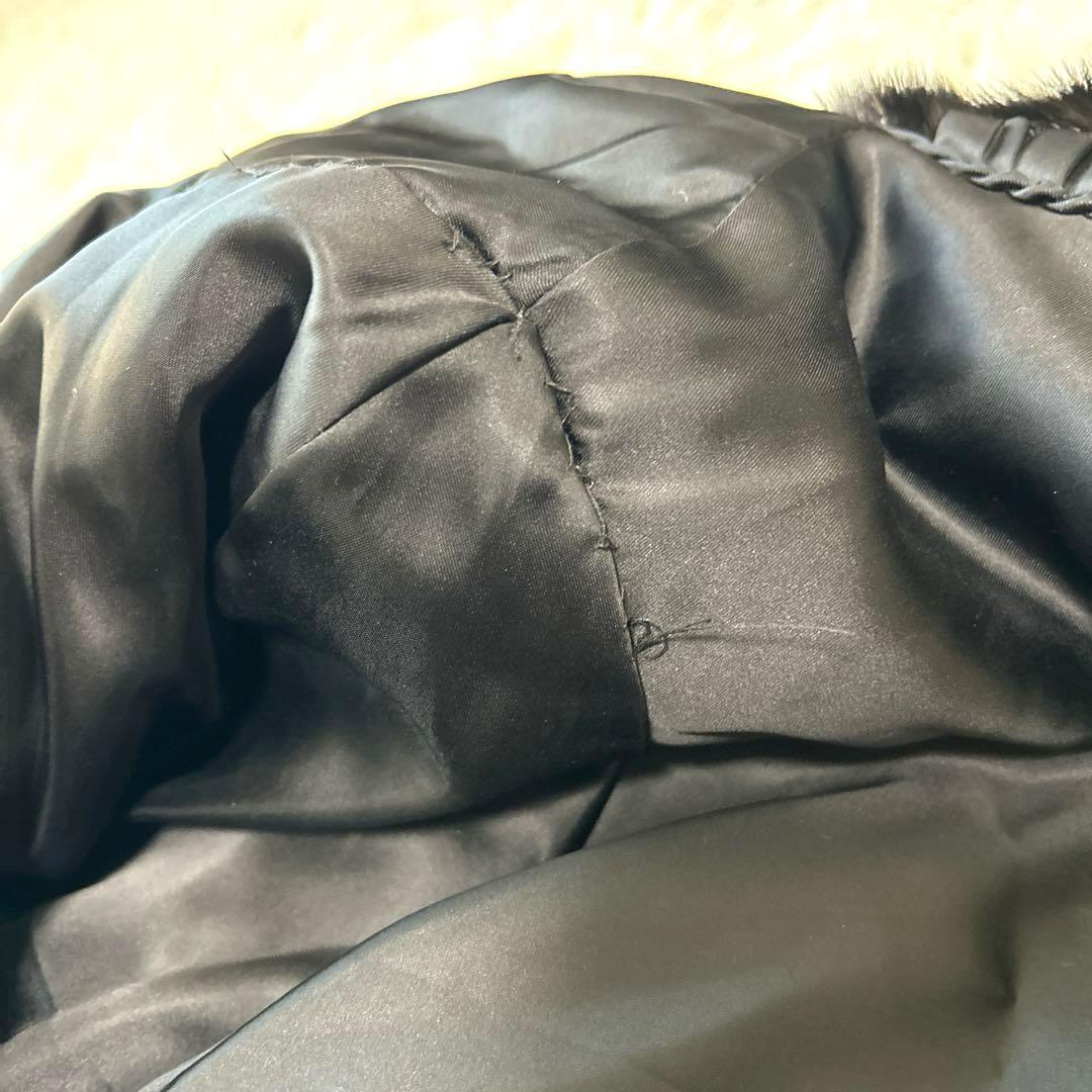 【SAGAMINK サガミンク】ファーコート（フリー）花刺繍　ブラック　銀タグ