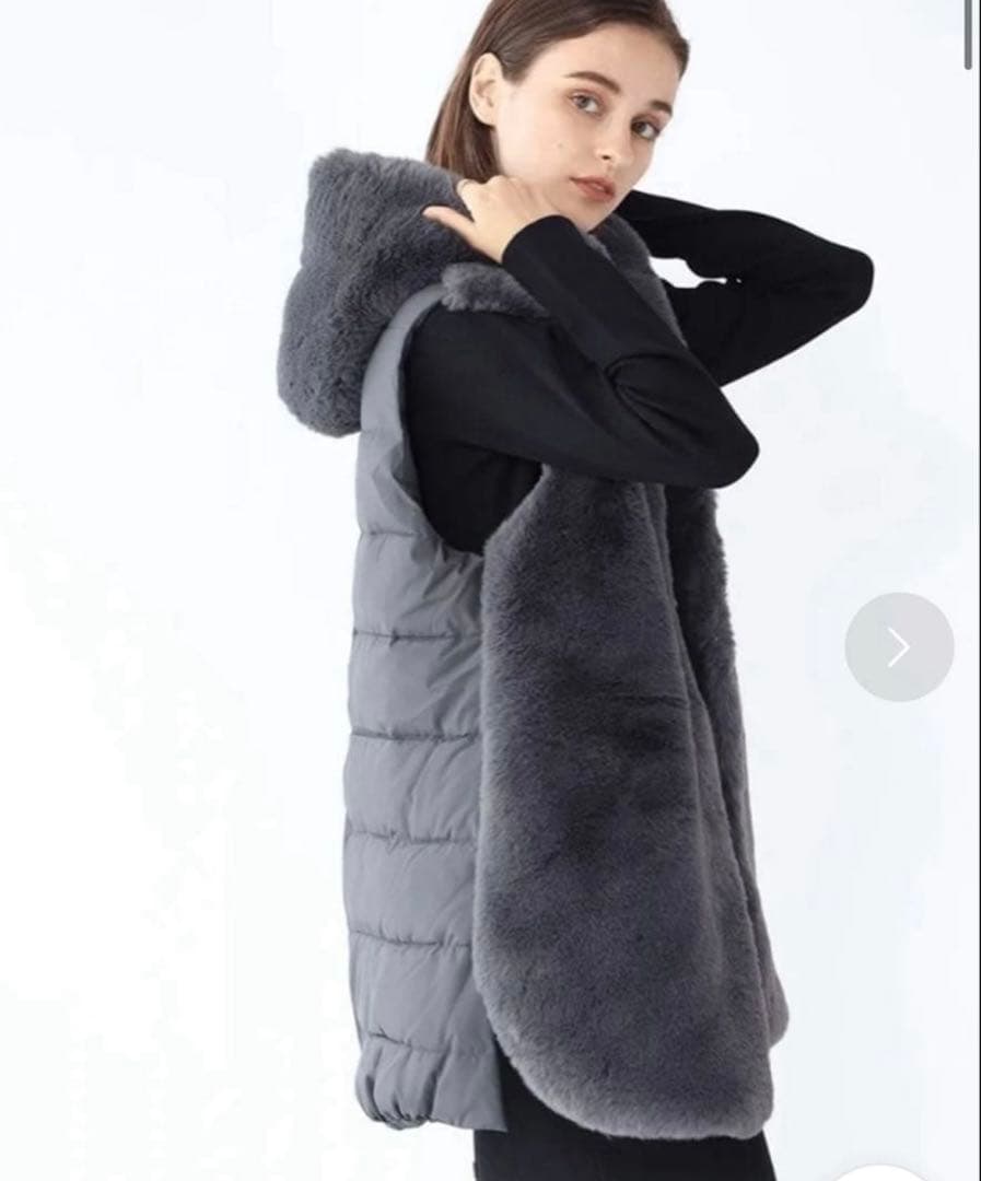 新品未使用 Aga アーガ ヤマダヤ エコファー フード付きベスト グレー