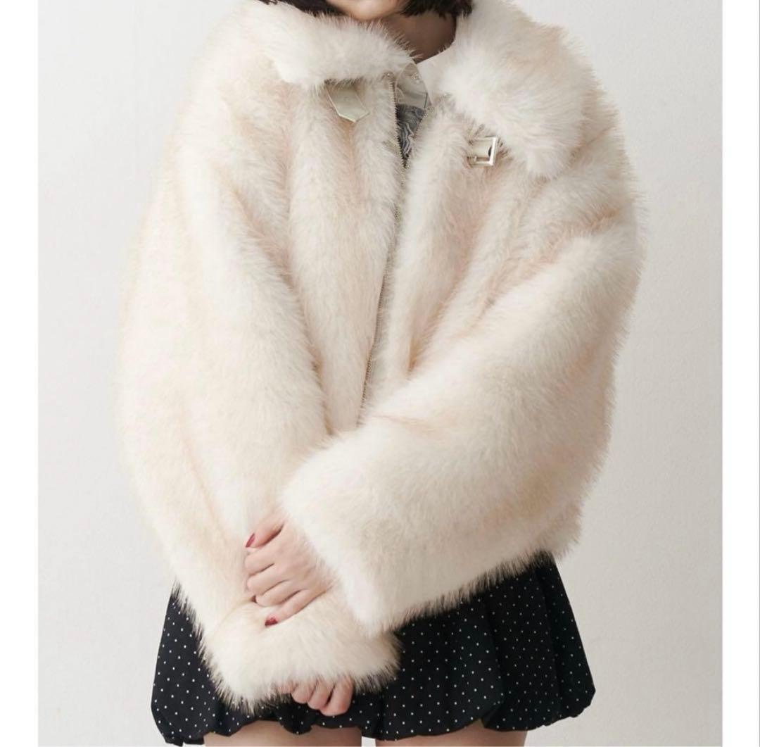 jouetie ベルトミドルファーコート アイボリー　ファーアウター