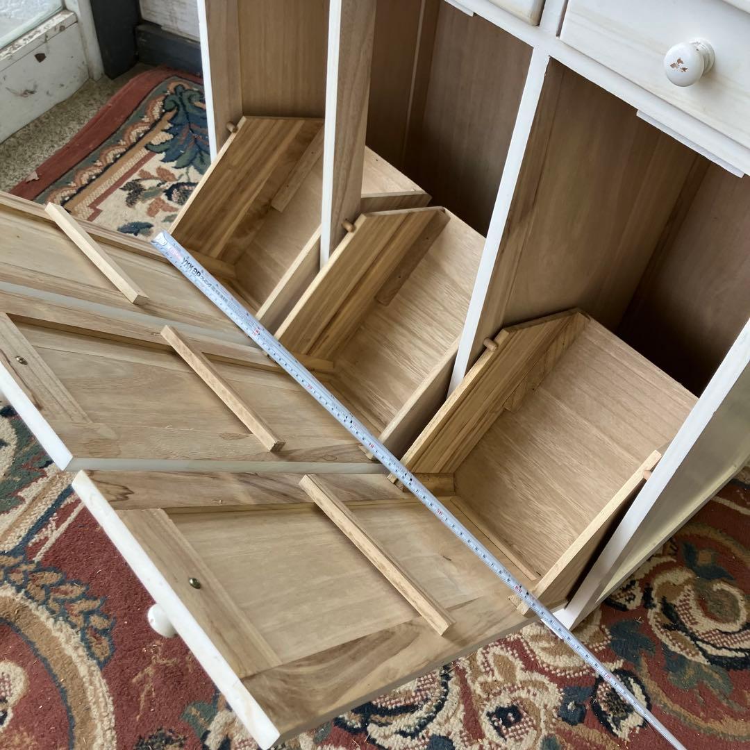 北欧レトロ 3分別 タイル張り 木製ダストボックス ゴミ箱 キッチンワゴン