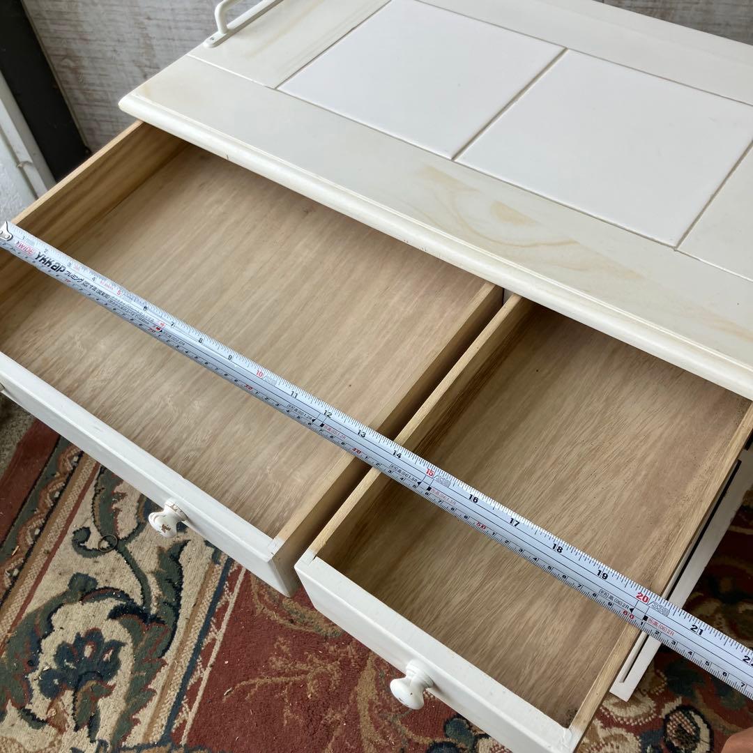 北欧レトロ 3分別 タイル張り 木製ダストボックス ゴミ箱 キッチンワゴン