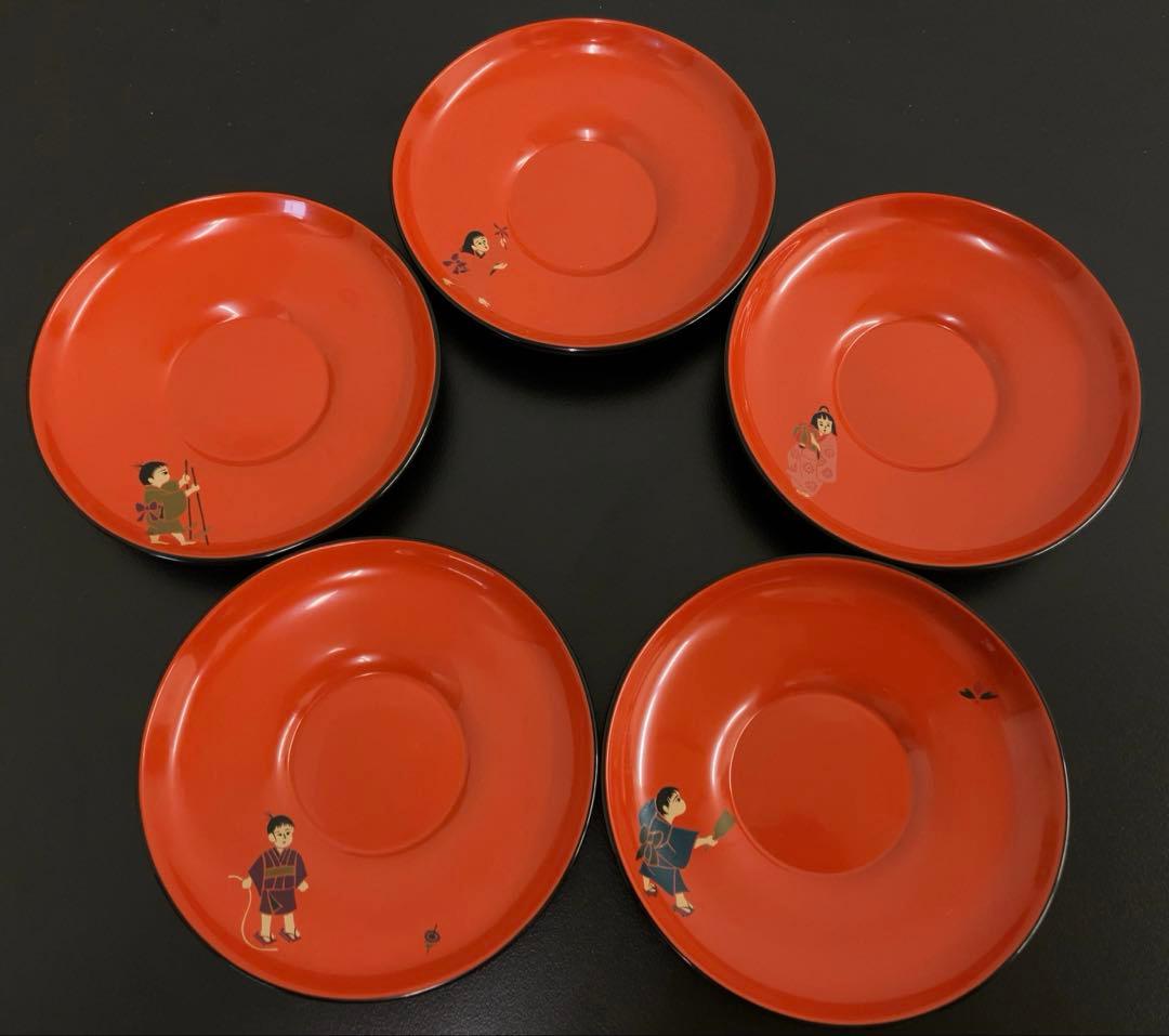 輪島塗　漆器　童蒔絵　茶托　5枚セット
