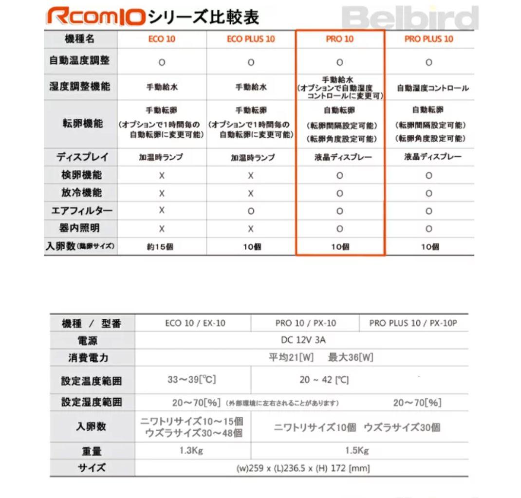 Rcom PRO 10 　ベルバード　孵卵器