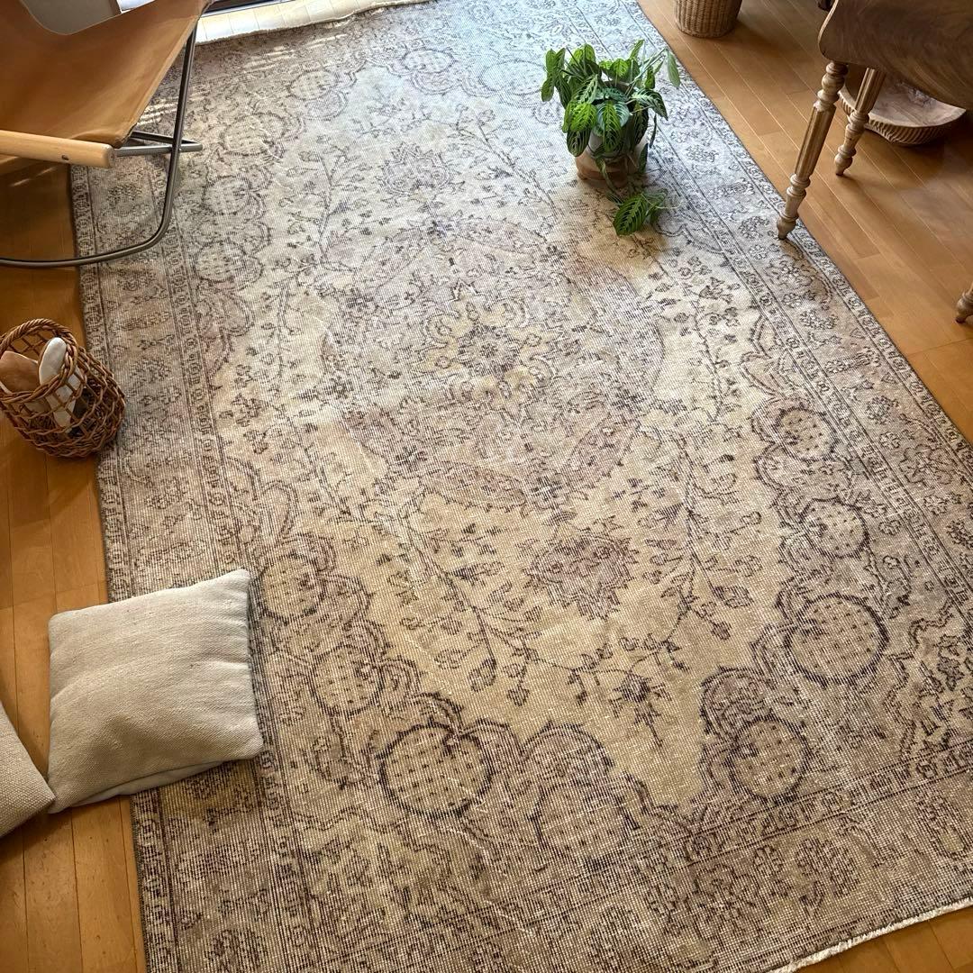 超大判168×263ナチュラルクリームブラウン　メダリオントルコヴィンテージラグ