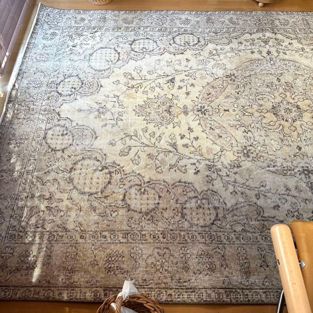 超大判168×263ナチュラルクリームブラウン　メダリオントルコヴィンテージラグ