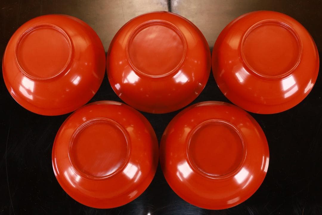 時代輪島塗　扇面絵違金蒔絵　吸物椀　５客　木製　図替　絵違 BJ055