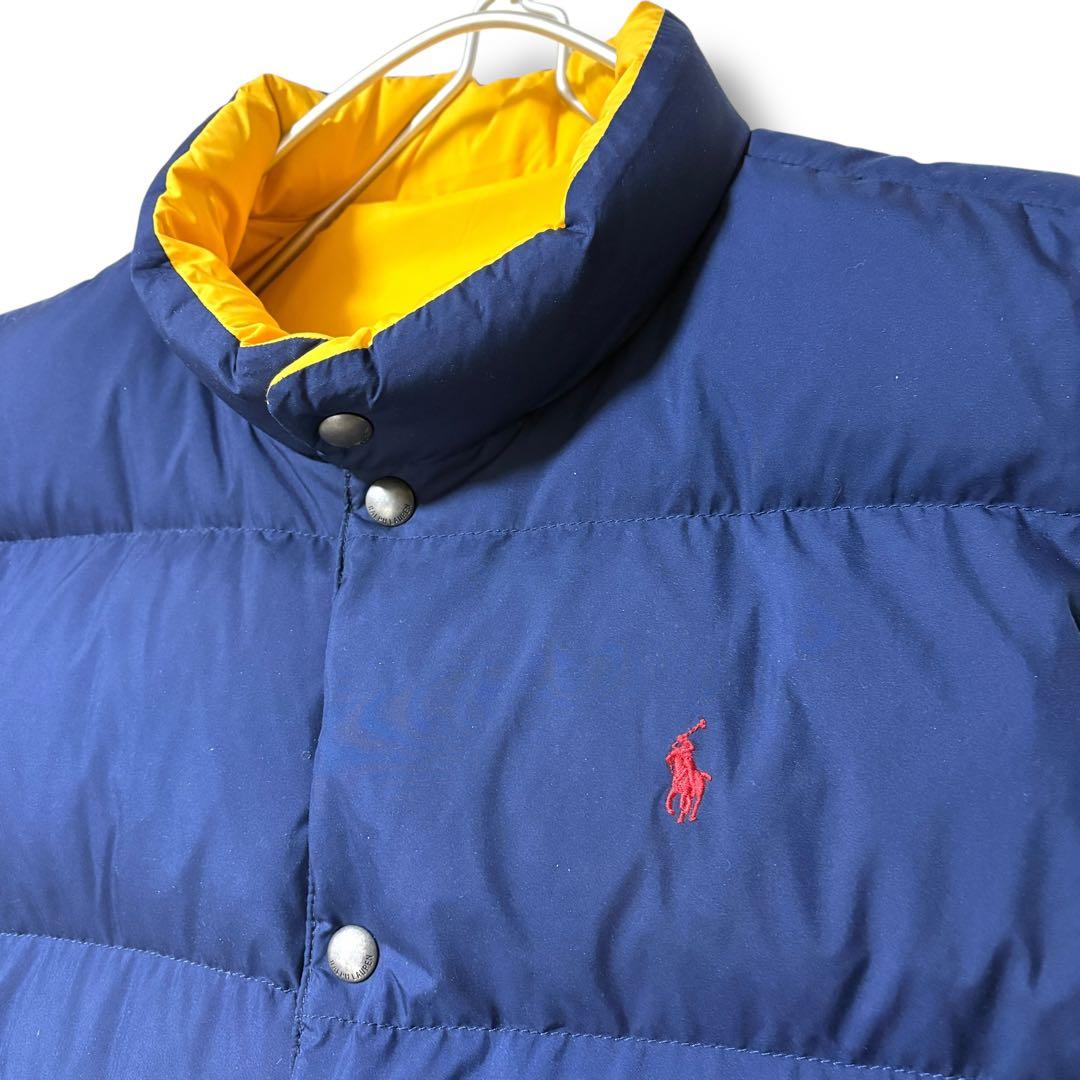 人気 ポロラルフローレン ダウンベスト XL リバーシブル ネイビーxイエロー