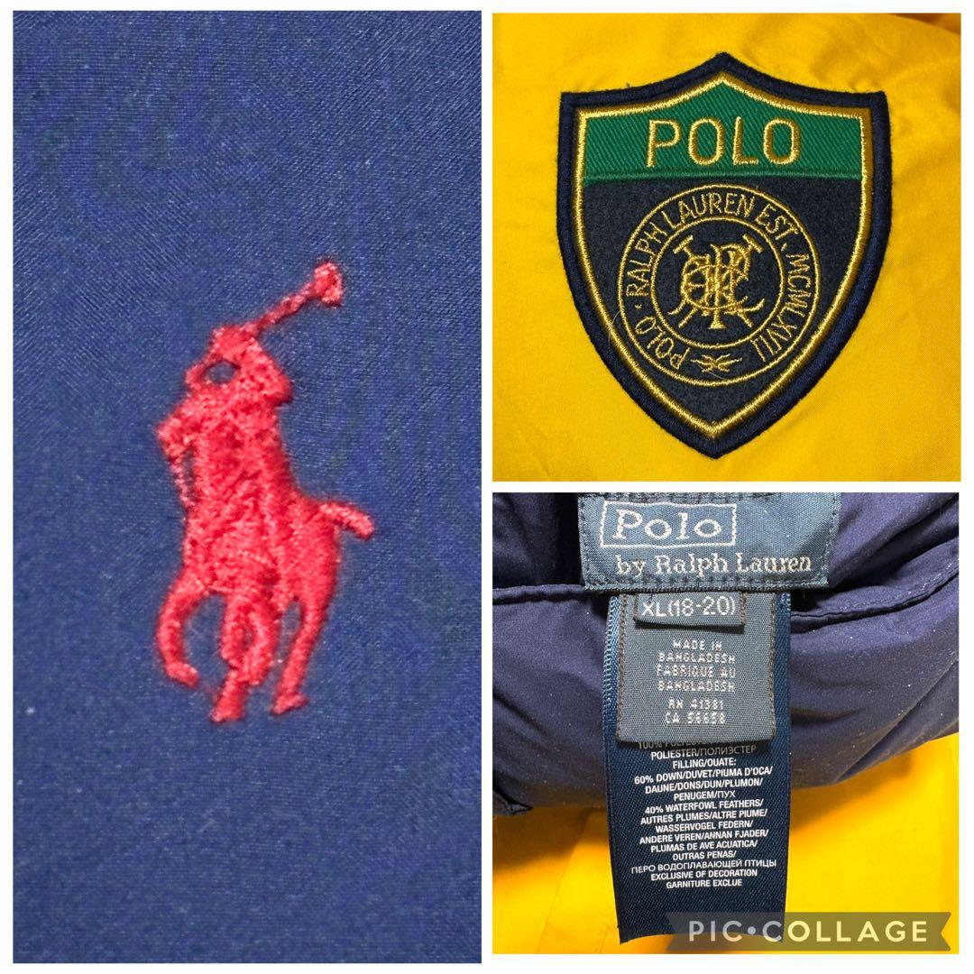 人気 ポロラルフローレン ダウンベスト XL リバーシブル ネイビーxイエロー