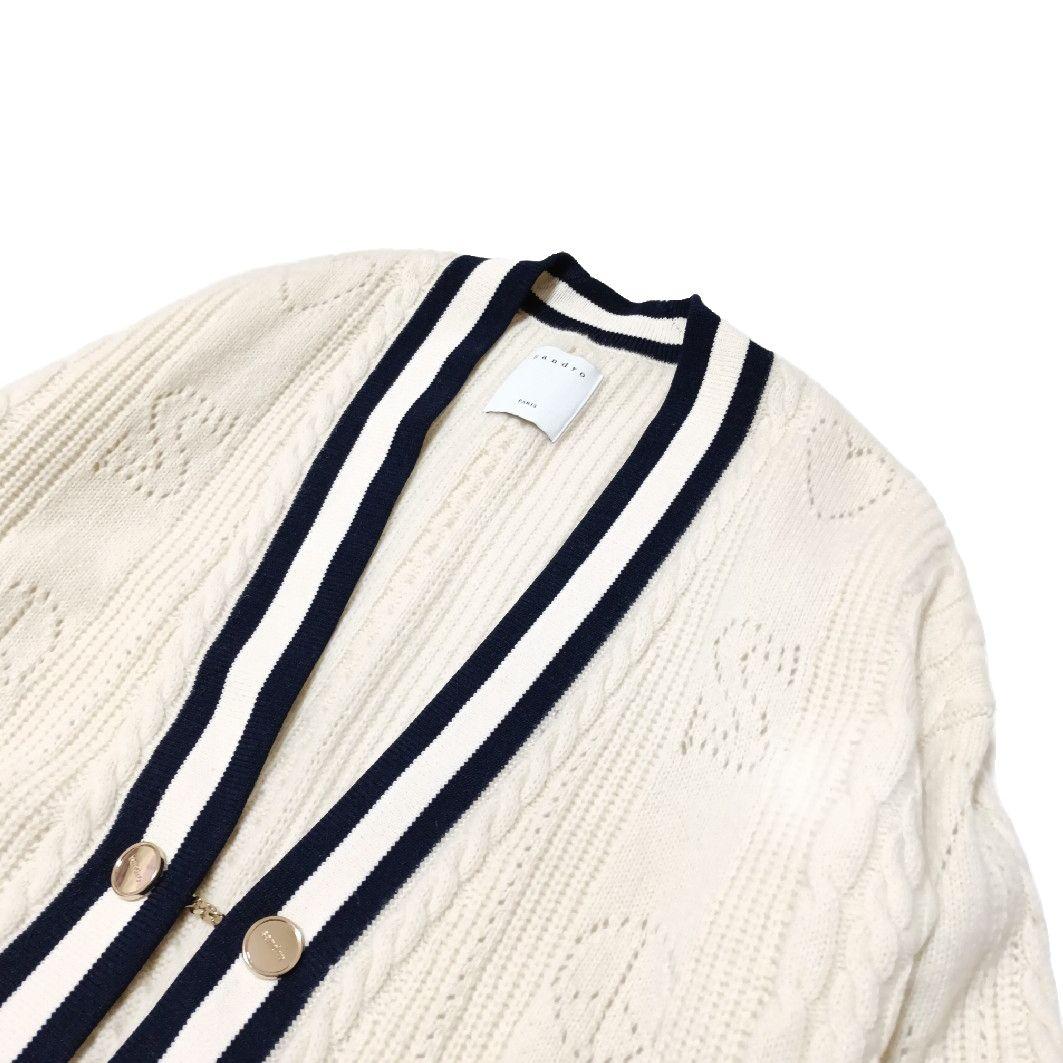 サンドロ　ウールパンチングロゴカーディガン 　金ボタン　ニット　バイカラー