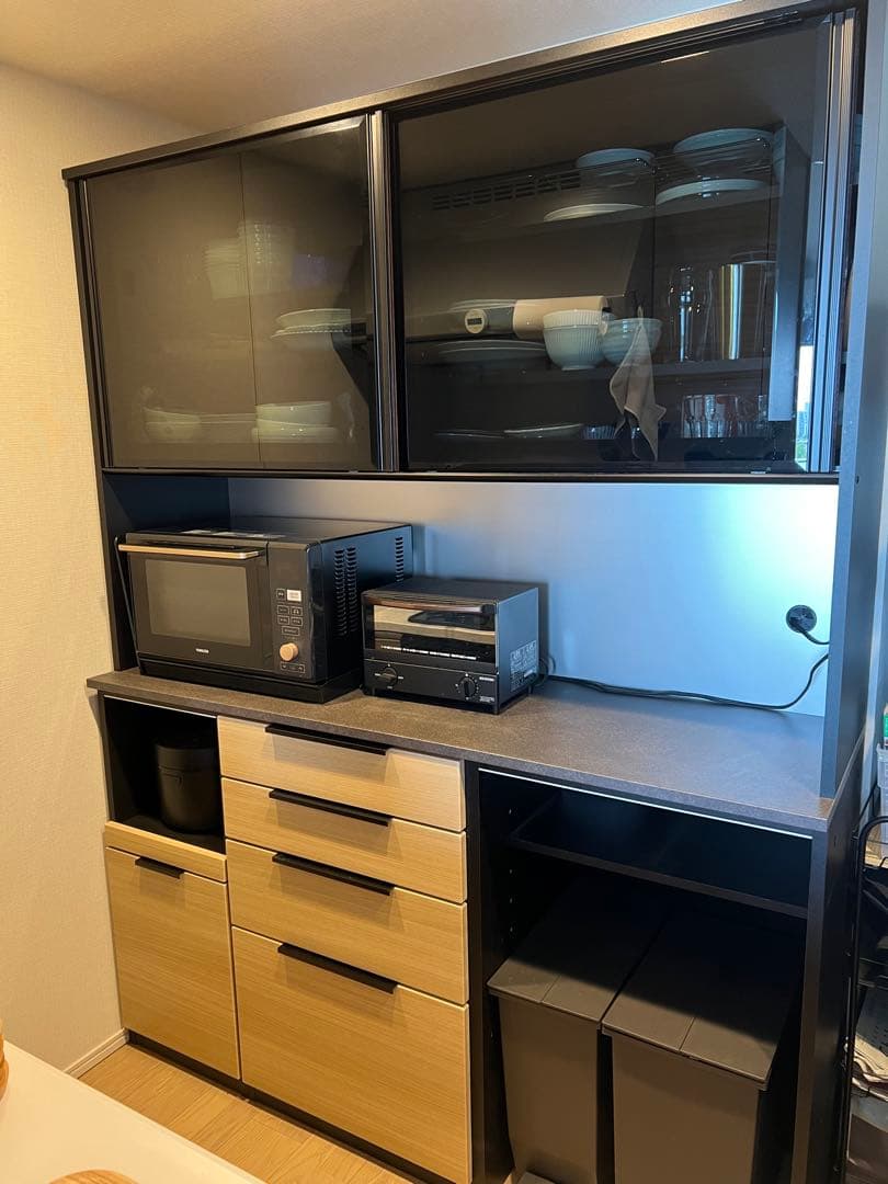 【最終価格】国産大川製　幅約160 食器棚 キッチンカウンター　カップボード