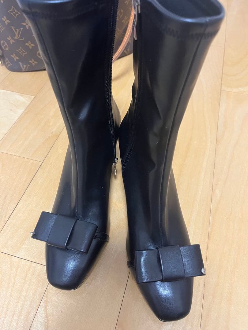 セルフォード　ビジュー&リボンクリップ付きストレッチブーツ　新品