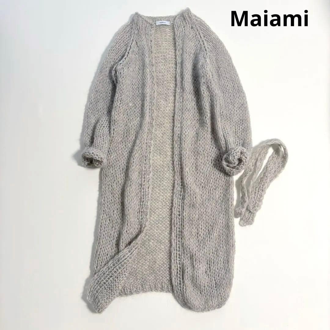 【美品】Maiamiモヘア ロングカーディガン　グレー　ベルト付き