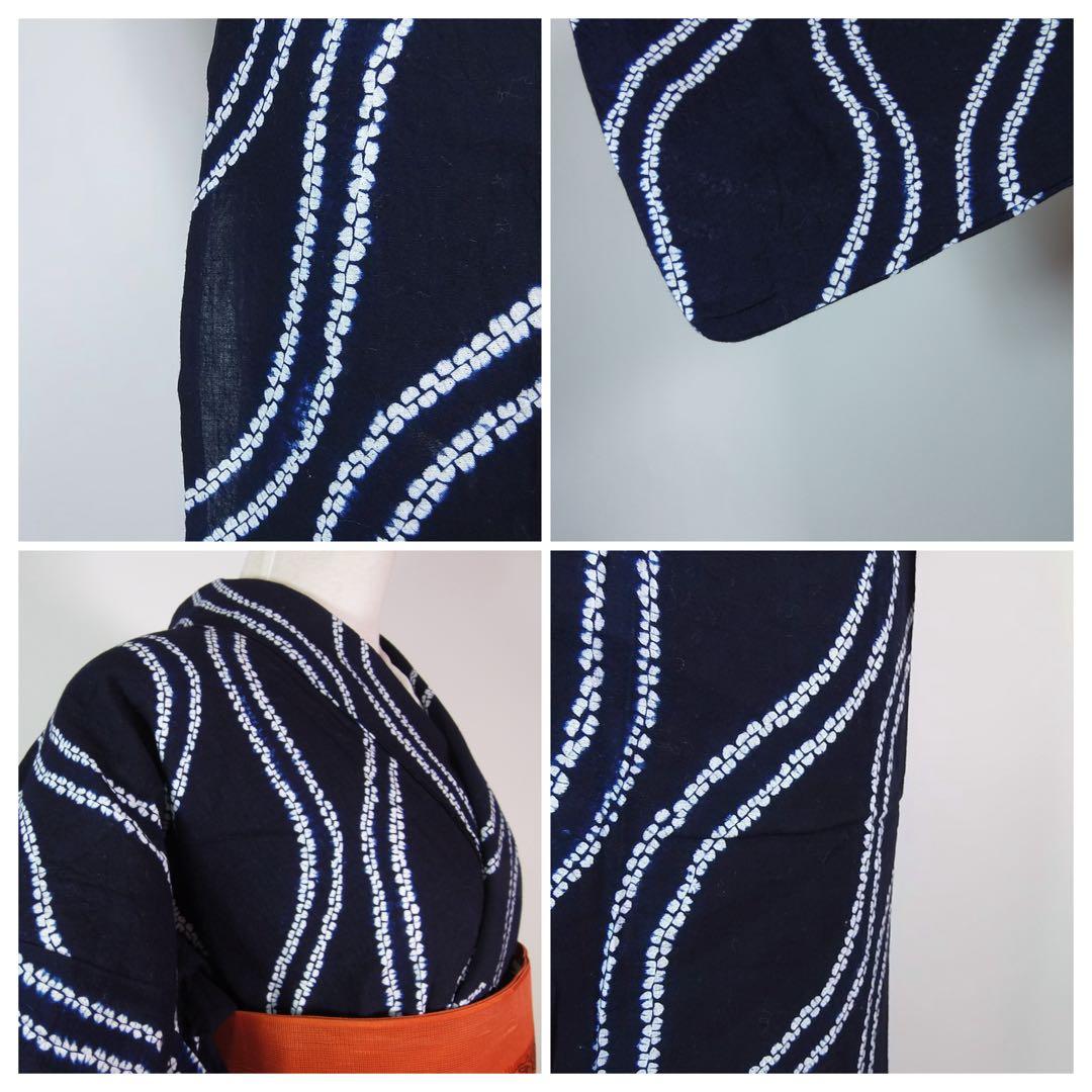 ほぼ美品 有松絞り浴衣 立涌文様　 藍染 夏にぴったりの涼やか着物