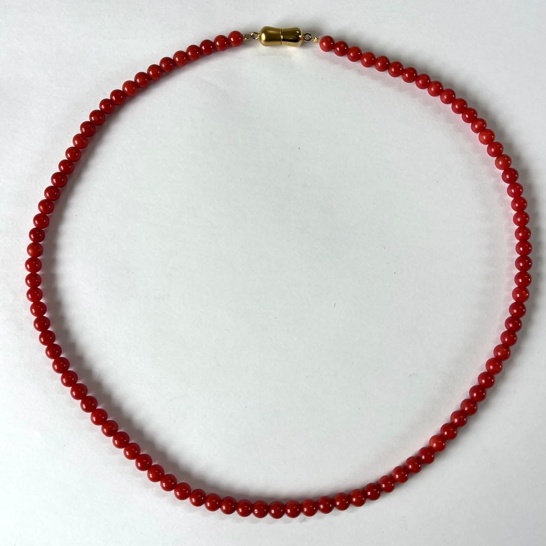 美品✨血赤珊瑚 5.0mm 丸玉 ネックレス＆イヤリング サンゴ