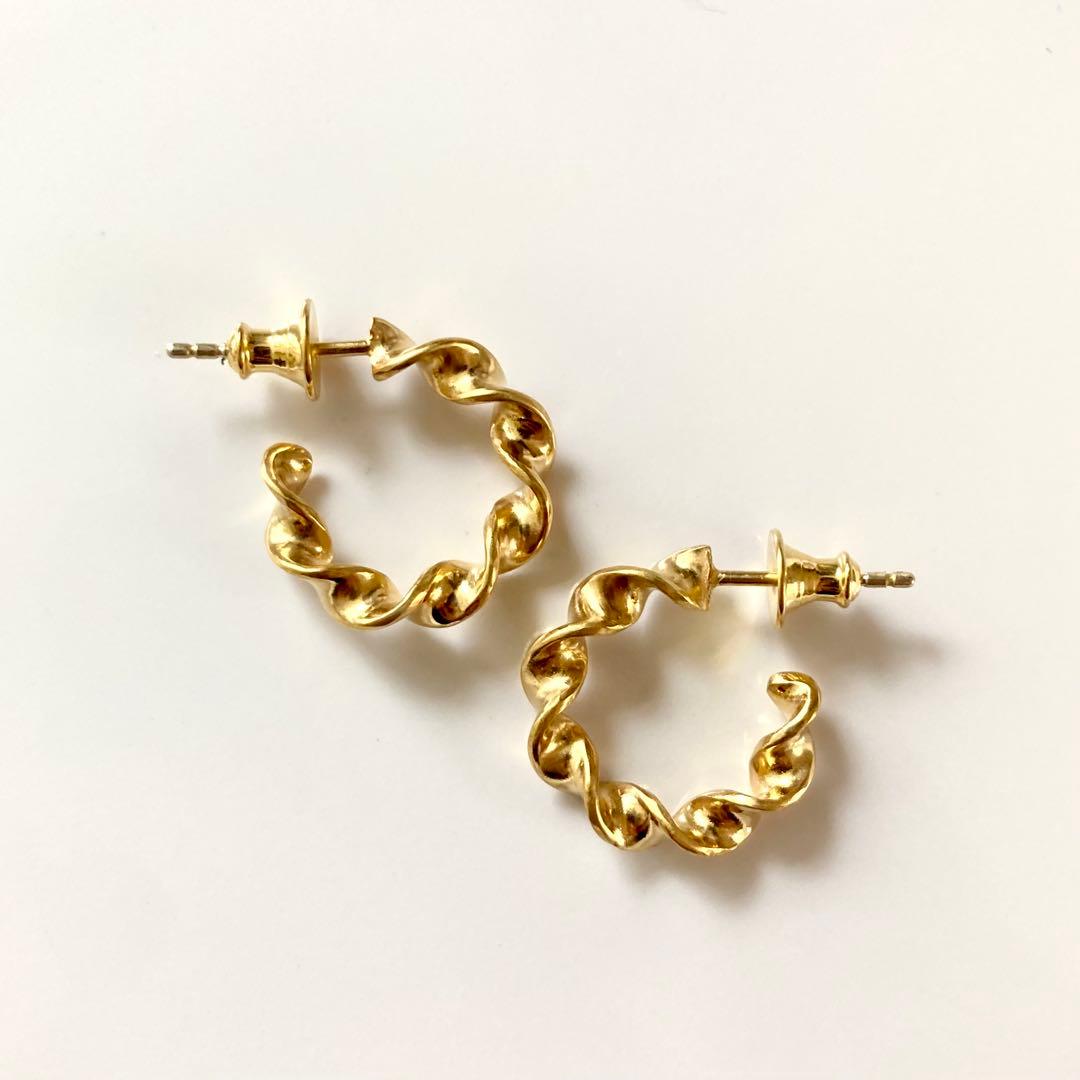 両耳　ゴールド　21mm フープピアス　18k BWL シルバー925