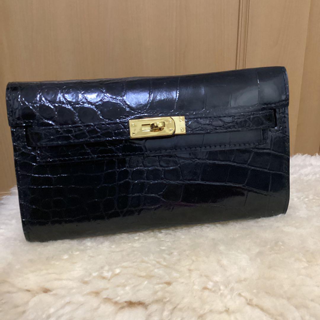 女性のための本物のワニ革 シャイニング ハンドバッグ -クラッチ21cm.