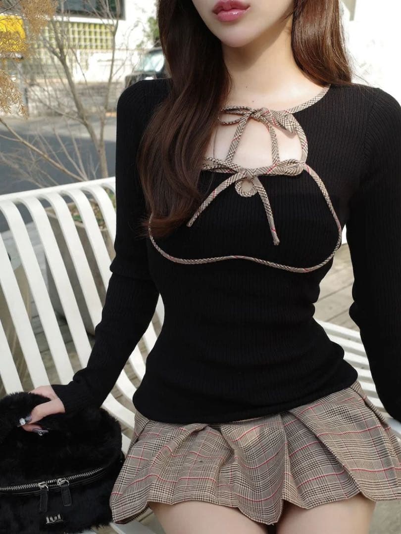 ♡ ダーリッチ Darich ♡ ポイントチェックニットミニワンピース